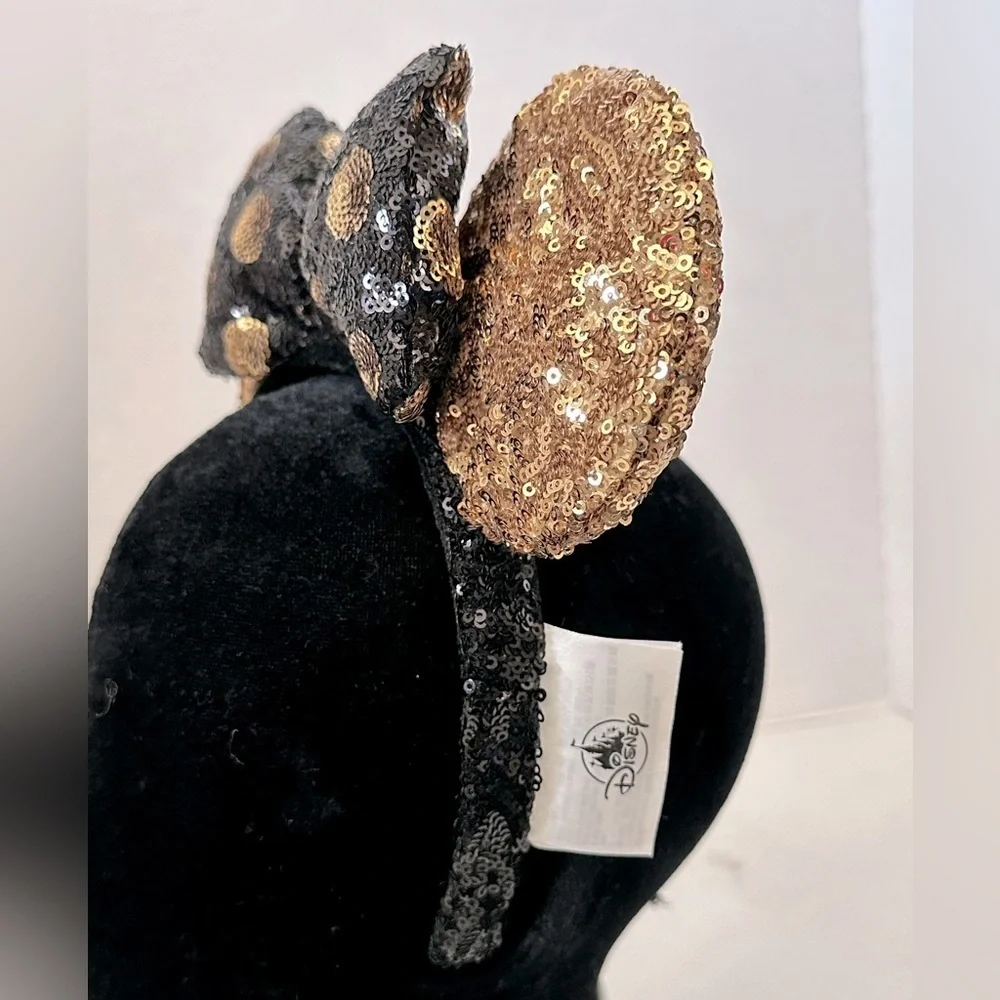 Disney Black and Gold Sequin Ears Headband EUC